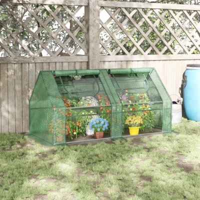 Outsunny Invernadero de Exterior con Cubierta Doble Ventanas y Marco de Acero para Cultivar Plantas Flores 180x90x90 cm Verde