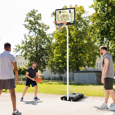 SPORTNOW Canasta de Baloncesto con Ruedas Altura Ajustable 245-305 cm y Base Rellenable para Exterior 90x83x360cm Blanco