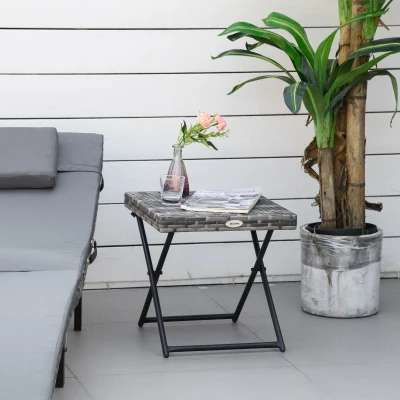 Outsunny Beistelltisch aus Polyrattan klappbar Kaffeetisch Couchtisch Tablett Balkontisch Gartentisch Sofatisch Teetisch Gartenmöbel Rattantisch für Garten Terrasse Balkon, 40x40x40cm Graul