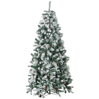 HOMCOM Árbol de Navidad Artificial Nevado 180 cm con 695 Ramas 57 Piñas Apertura Automática Base de Acero Ø104x180 cm Verde
