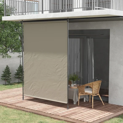 Outsunny Seitenmarkise, Montage ohne Bohren, höhenverstellbar, mit Handkurbel, Metallrahmen, sandfarben, 2 x 2,15-3,05 m