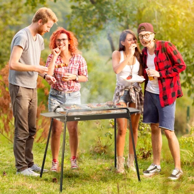 Outsunny Barbecue a Carbonella con Griglia, Piastra e Ripiani
