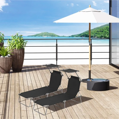 Outsunny Foldable Sun Lounger Set Black Adjustable Backrest