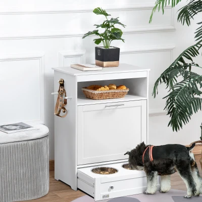 PawHut Pet Feeder Station with Storage Cabinet - White