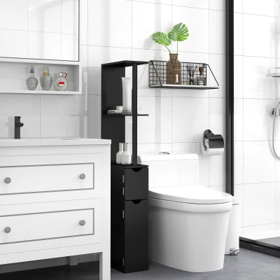 kleankin Colonna Bagno Salvaspazio 2 Armadietti e 2 Ripiani Nero