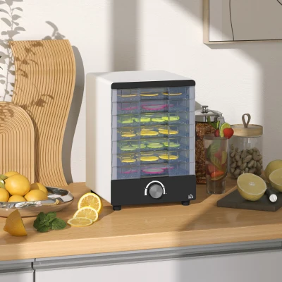 HOMCOM Deshidratador de Alimentos 350W con 7 Bandejas Temperatura Ajustable 40-70 ℃ para Frutas Golosinas para Mascotas Blanco