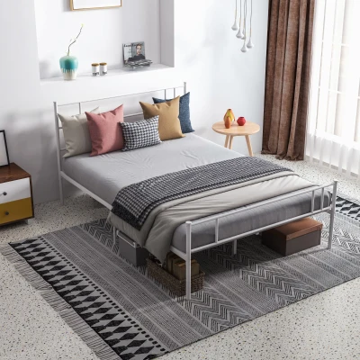 HOMCOM Double Metal Bed Frame with Storage White