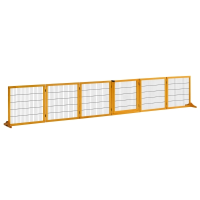 PawHut Barrière Chien 6 Panneaux Bois Jaune Pliable
