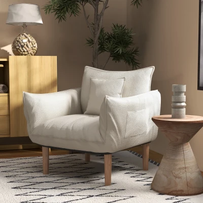HOMCOM 2-in-1 Verstellbarer Loungesessel, Bodensessel mit Kissen, Polstersessel, für Wohnzimmer, Schlafzimmer, Cremeweiß
