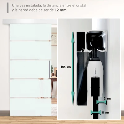 HOMCOM Puerta Corredera de Cristal 90x205 cm Puerta Corrediza Deslizante con Riel de Cristal de Seguridad Translúcido(m-7)