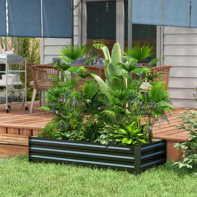 Outsunny Jardinière Acier Noir Sécurité Fond Ouvert