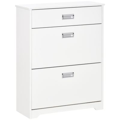 HOMCOM Slim Shoe Cabinet White with Drawer & 2 Flip-up Doors