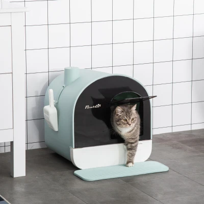 PawHut Bac Litière Chat Vert avec Porte 43x47cm