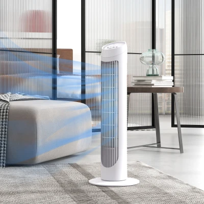 HOMCOM Ventilador de Torre 45W Ventilador Vertical Silencioso con 3 Velocidades Oscilación 70° para Salón Ø27x75 cm Blanco