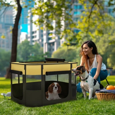 PawHut Foldable Dog Pen Portable Indoor/Outdoor Yellow