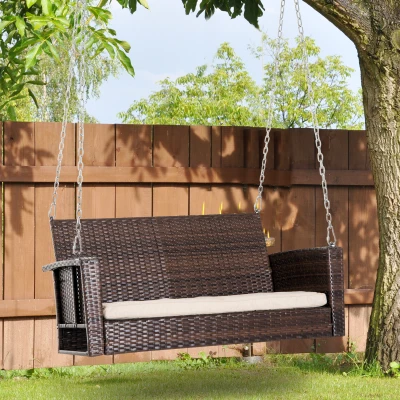 Outsunny Balancelle en Résine Stressée Marron 135 x 64 x 61 cm