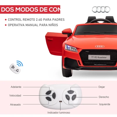 HOMCOM Coche Eléctrico para Niños de 3+ Años Audi TT Eléctrico 12V con Velocidad 3 km/h Mando a Distancia 102x60x44 cm Rojo(m-6)