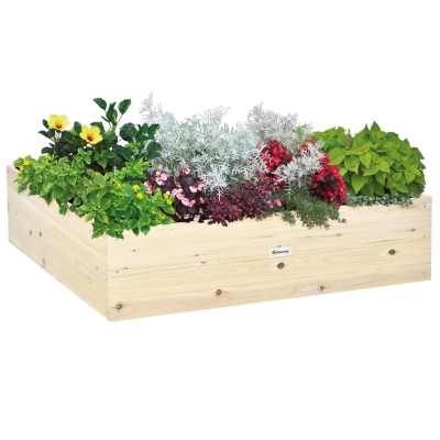 Outsunny Hochbeet aus Holz Gartenbeet mit Vliesstoff Pflanzkübel Pflanzkasten Kräuterbeet für Balkon Garten Natur 117 x 117 x 30 cm