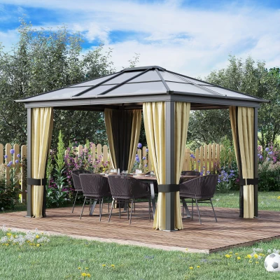 Outsunny Hardtop Gazebo Aluminium Brown 3x3.6m