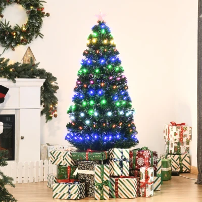 HOMCOM 5FT Pre-Lit Christmas Tree Metal Base Decoration