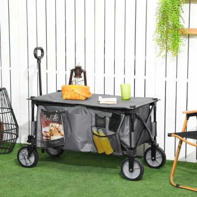 Outsunny Bollerwagen, klappbar, 5 Seitentaschen, verstellbarer Griff, bis 120 kg, Stahl, dunkelgrau, 100 x 55 x 93 cm