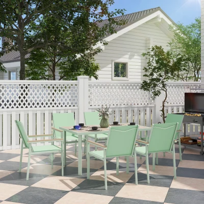 Outsunny Set da Giardino Tavolo e 6 Sedie con Braccioli Verde