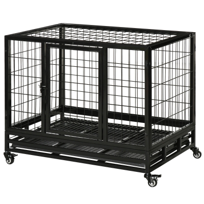 PawHut Cage Chien Transport Roulettes Noir