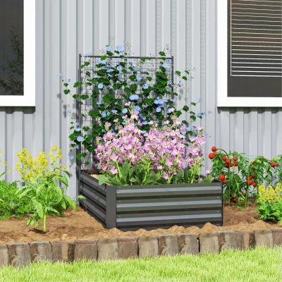 Outsunny Jardinera Exterior Grande con Enrejado y Fondo Abierto para Plantas Trepadoras 80x115x125 cm Gris Oscuro