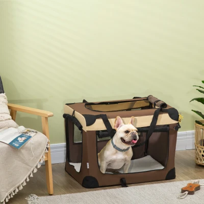 PawHut 70cm Foldable Pet Carrier with Cushion Brown