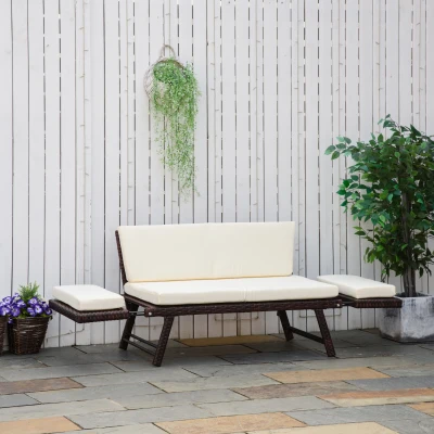 Outsunny Polyrattan Gartensofa 2 Sitzer Gartenmöbel Loungesofa Gartenbank Gartenliege klappbar Armlehnen Stahl Braun 129 x 63 x 67 cm