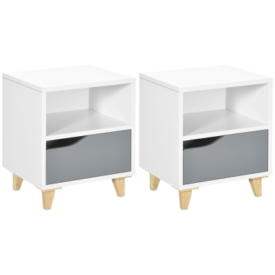 HOMCOM Modern Bedside Table with Shelf & Drawer, White/Grey