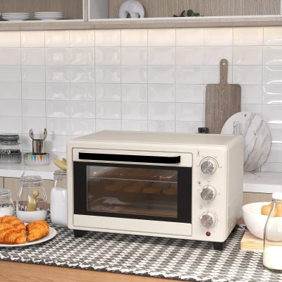 HOMCOM Horno Sobremesa de 21L 1400W Mini Horno Eléctrico Temporizador hasta 60min y Temperatura Regulable hasta 230℃ Crema