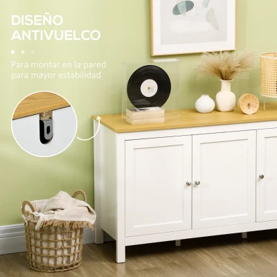 HOMCOM Aparador de Salón Armario de Almacenamiento con 3 Puertas con Estantes Ajustables Estilo Moderno 120x40x70 cm Blanco(m-6)