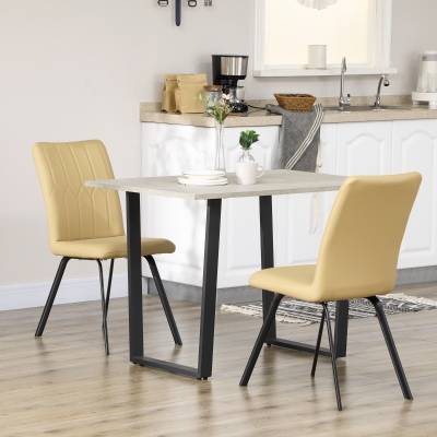 HOMCOM Pack de 2 Sillas de Comedor Modernas Sillas de Cocina de Cuero PU con Respaldo Acolchado Patas de Acero 42x62x87cm Caqui