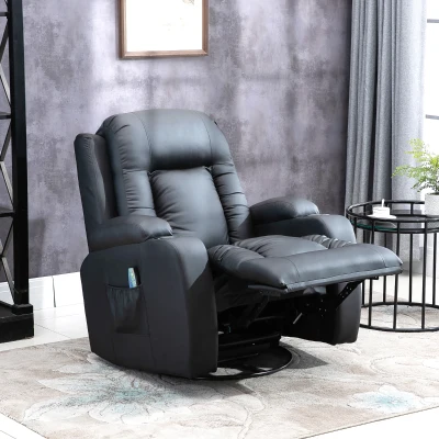 HOMCOM Sillón de Masaje Reclinable con 8 Puntos de Masaje Función de Calefacción Giratorio Mando a Distancia 85x94x104 cm Negro
