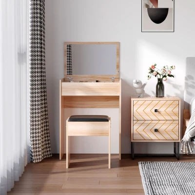 HOMCOM Vanity Makeup Table with Mirror & Stool, Wood