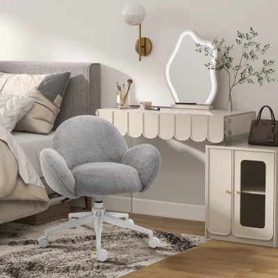 HOMCOM Makeup Vanity Chair Fluffy Grey with Wheels