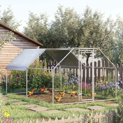 PawHut Gabbia per galline 280cm x 380cm x 195cm Argento