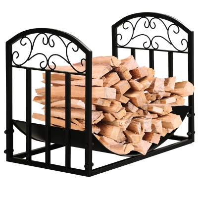Outsunny Soporte para Leña de Interior y Exterior en Metal con Estante Curvo hasta 60 kg de Leña 60,5x36x46,5 cm Negro
