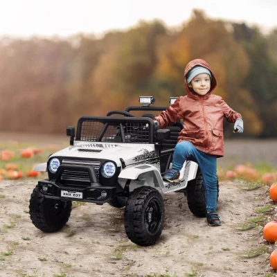 AIYAPLAY Kinder-Elektroauto mit sanfter Federung, fernsteuerbar, LED-Lichter, Hupe, 12V-Motoren, aus Kunststoff und Metall, Weiß