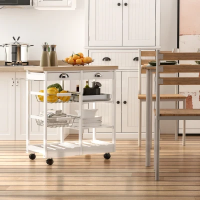 HOMCOM Rolling Kitchen Island Cart with Wine Rack White
