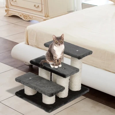 PawHut Hundetreppe 3 Stufen 34 cm Hoch Haustiertreppe für Hunde Katze Katzentreppe Hunderampe Einstiegshilfe für Bett, Sofa, Couch Dunkelgrau