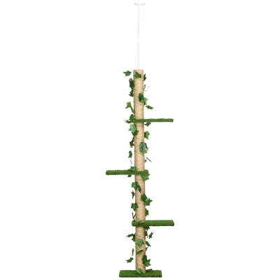 PawHut Kratzbaum höhenverstellbar 202-242 cm, rutschfest, Juteseil-Pfosten, Spanplatte, Grün/Gelb