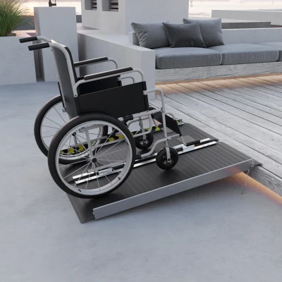 HOMCOM Rampa para Sillas de Ruedas Plegable de Aleación de Aluminio 91 cm con Adhesivos Reflectantes Carga 272 kg Negro