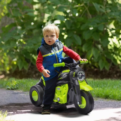 AIYAPLAY Moto Eléctrica para Niños de +2 Años con Función de Soplar Burbujas Faros Música Velocidad 3 km/h Carga 30 kg Verde
