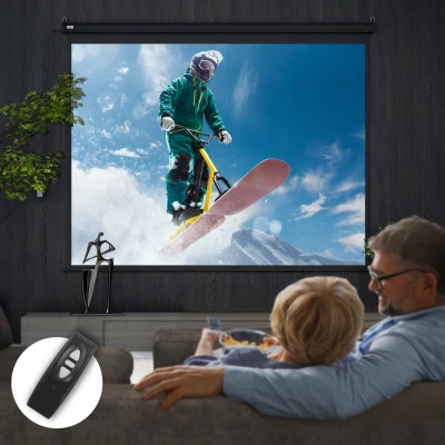 HOMCOM Telo Proiettore 120" Formato 4:3 con Telecomando Nero