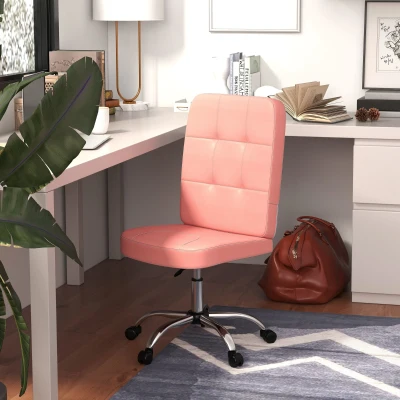 Vinsetto Silla de Oficina sin Brazos Silla de Escritorio Giratorio de Piel Sintética con Altura Ajustable 45x59x90-100 cm Rosa