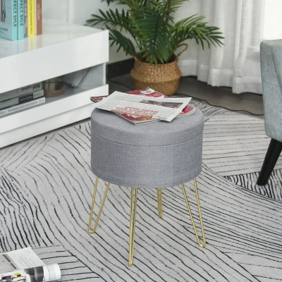 HOMCOM Pouf contenitore 36cm x 36cm x 45cm Grigio