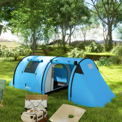 Outsunny Four Man Tunnel Tent Sky Blue with Accessories