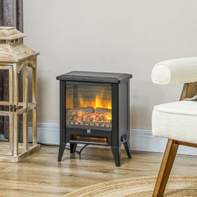 HOMCOM Elektrischer Kamin mit realistischem Feuereffekt, Überhitzungsschutz und niedrigem Geräuschpegel, 1800W, Schwarz